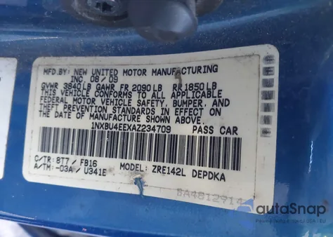 2010 Toyota Corolla из США, поврежденный, VIN 1NXBU4EEXAZ234709